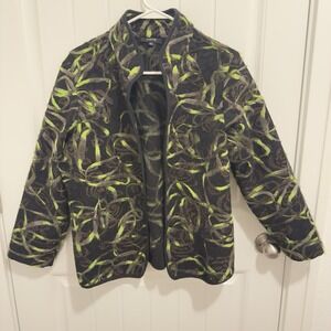 Kaktus Women's Open Front Blazer Black Lime Green/Gray Textured Design Size XL